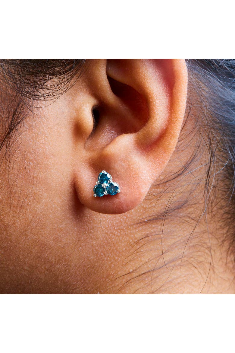 14KT White Gold Treated Blue Diamond Trio Stud Earrings, Alternate, color, White