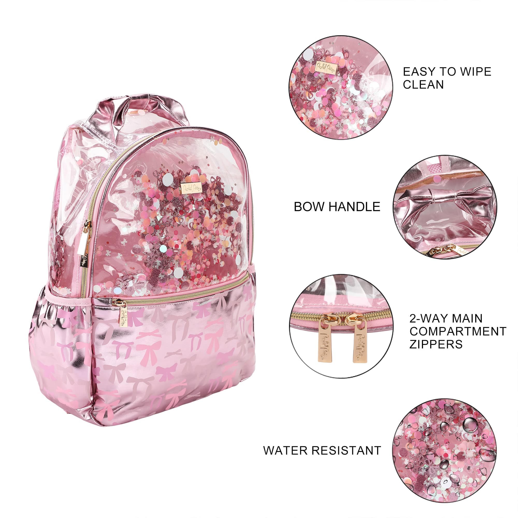 Pink Bow Confetti Clear Backpack by Packed Party | 17" Cute Backpack for Girls, Alternate, color, Pink