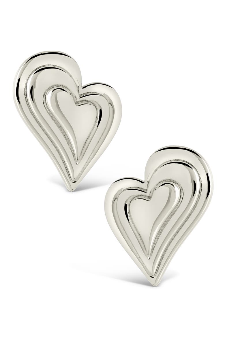 Beating Heart Post Earrings, Alternate, color, SILVER