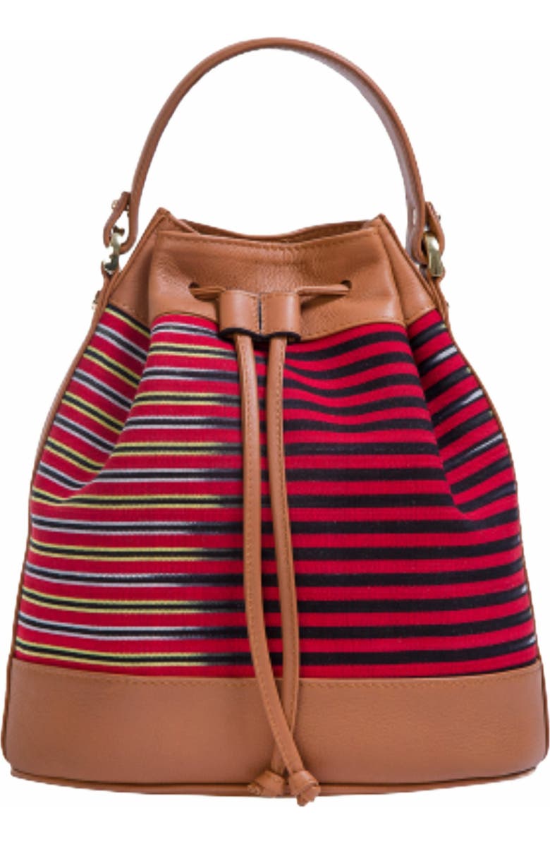 K'ai & Vrosi Leather & Striped Fabric Pattern Convertible Bag, Main, color, Brown