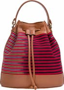 K'ai & Vrosi Leather & Striped Fabric Pattern Convertible Bag