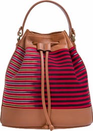 K'ai & Vrosi Leather & Striped Fabric Pattern Convertible Bag