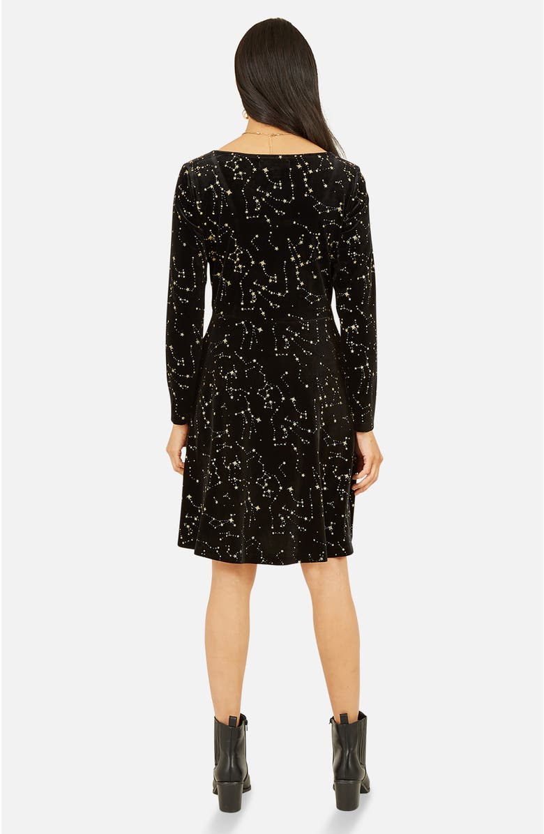 Yumi Star Foil Print Skater Dress, Alternate, color, Black