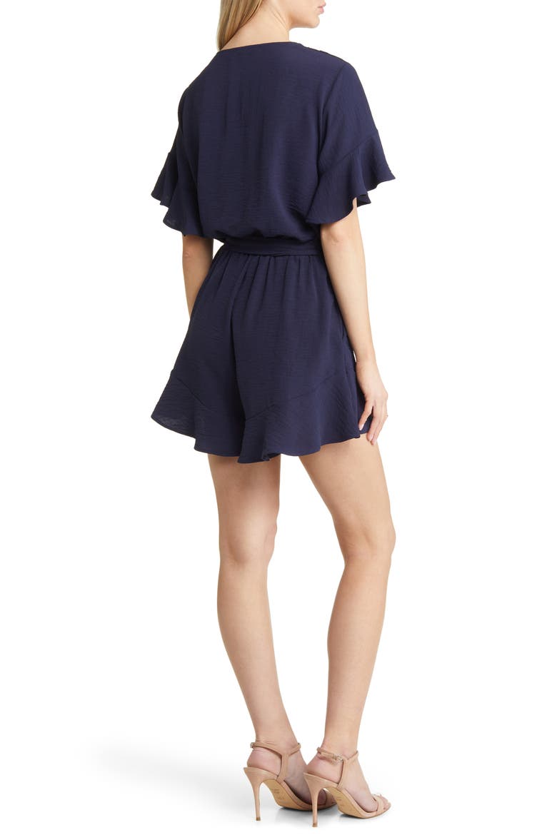 Surplice Flutter Sleeve Romper, Alternate, color, NAVY