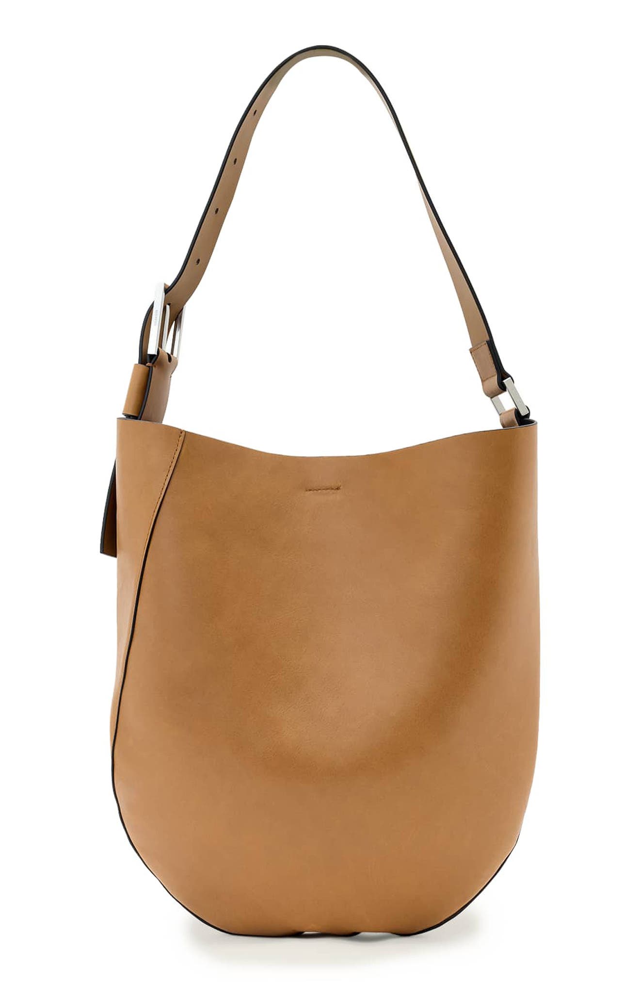 AllSaints Luna Leather Hobo Bag, Main, color, Toffee Brown
