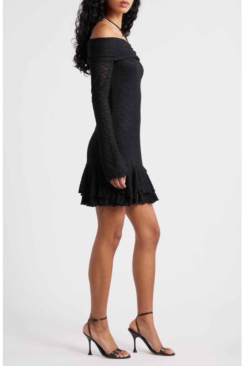 Long Sleeve Lace Off the Shoulder Minidress, Alternate, color, BLACK