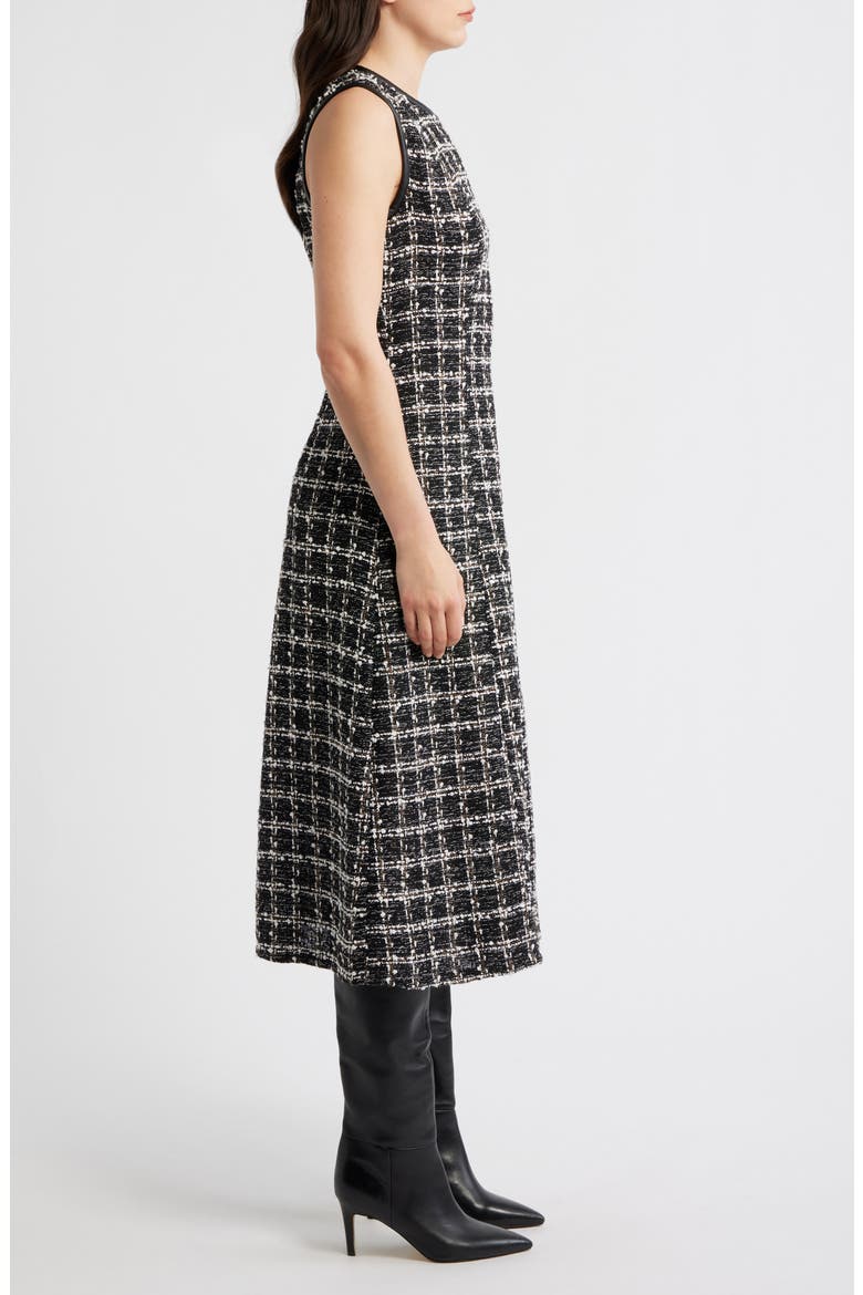 Tweed Sleeveless Fit & Flare Midi Dress, Alternate, color, BLACK/ IVORY
