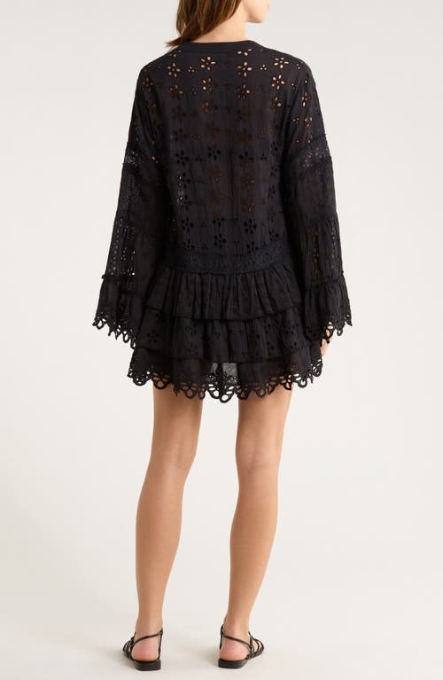 Ramy Brook Roxanne Long Sleeve Sheer Cotton Broderie Anglaise Cover-up Dress In Black