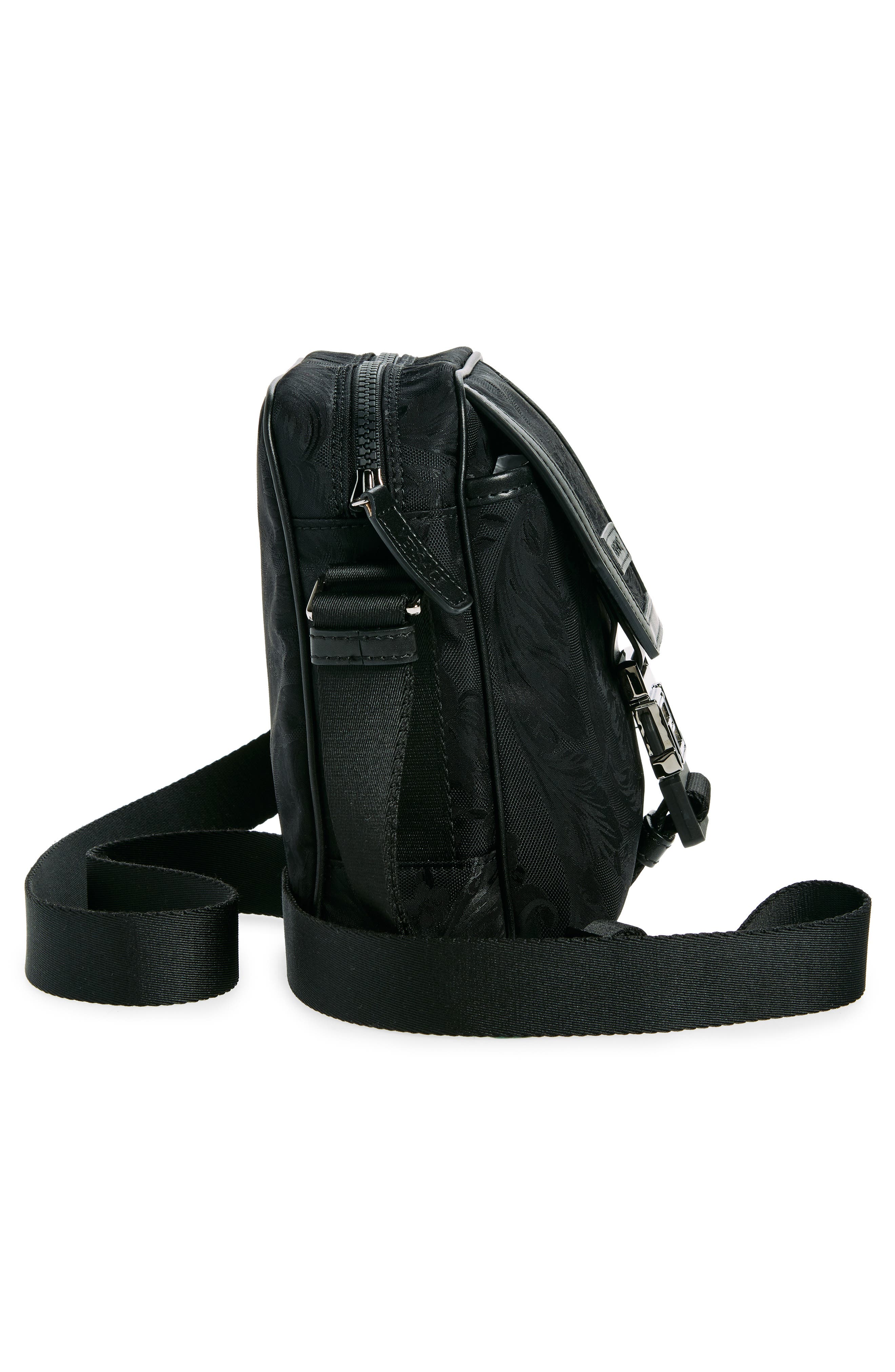 Versace Barocco Nylon Messenger Bag, Alternate, color, Black-Ruthenium