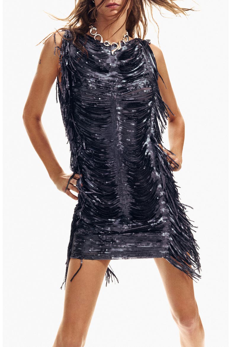 Sleeveless Sequin Minidress, Main, color, BLACK