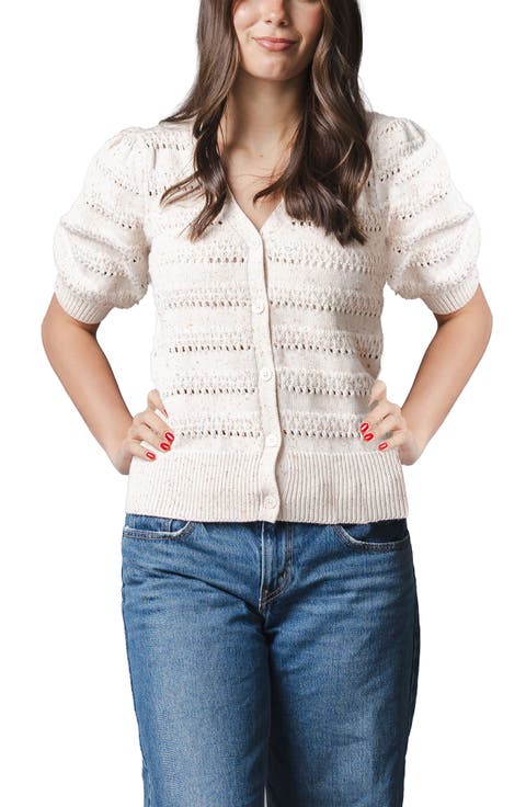 Organic Puff Sleeve Button Front Sweater