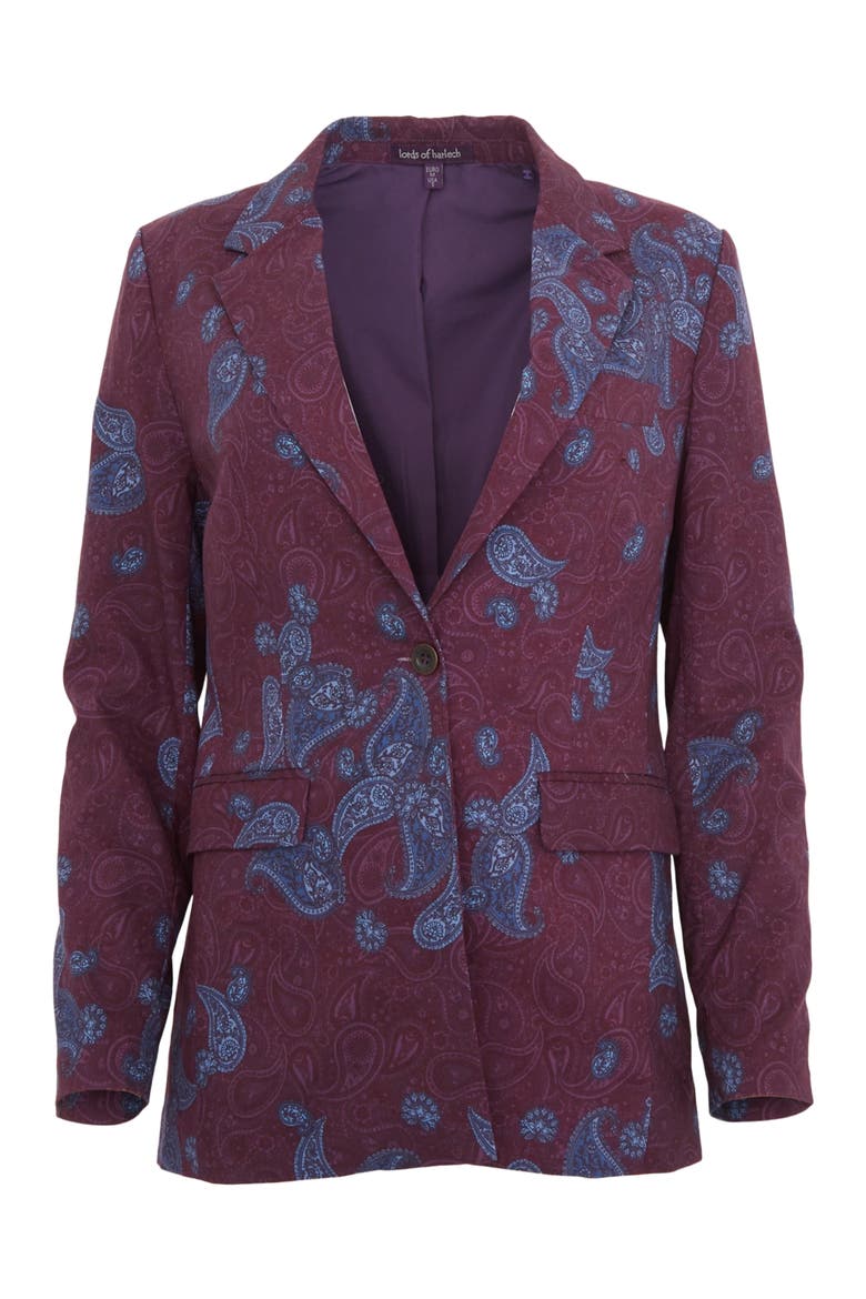 Jane Stretch Tencel Tailored Blazer, Main, color, Montgat Paisley Plum