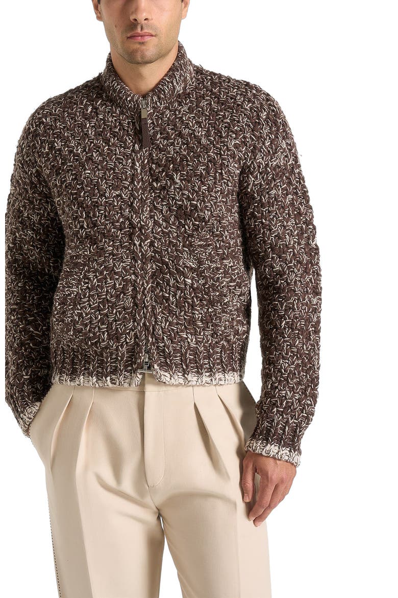 Darel Speckled Knit Bomber Jacket, Alternate, color, Brown
