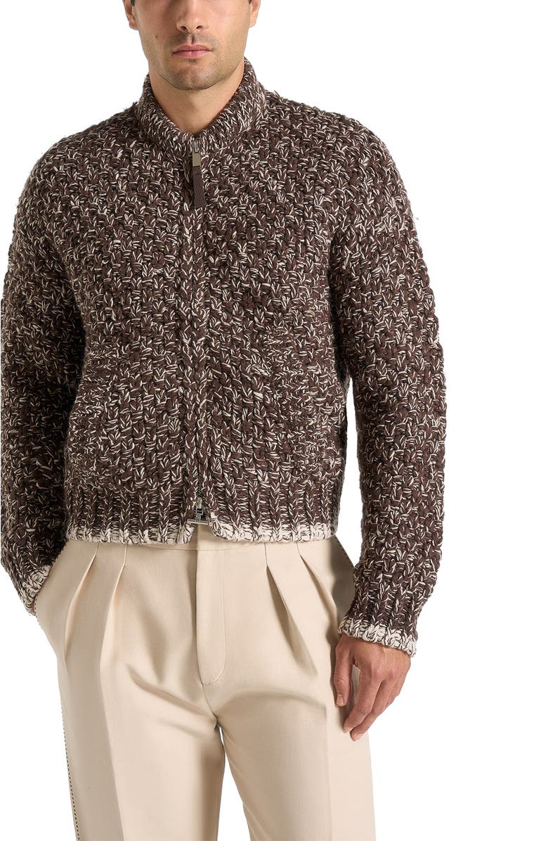Manière De Voir Darel Speckled Knit Bomber Jacket, Alternate, color, Brown