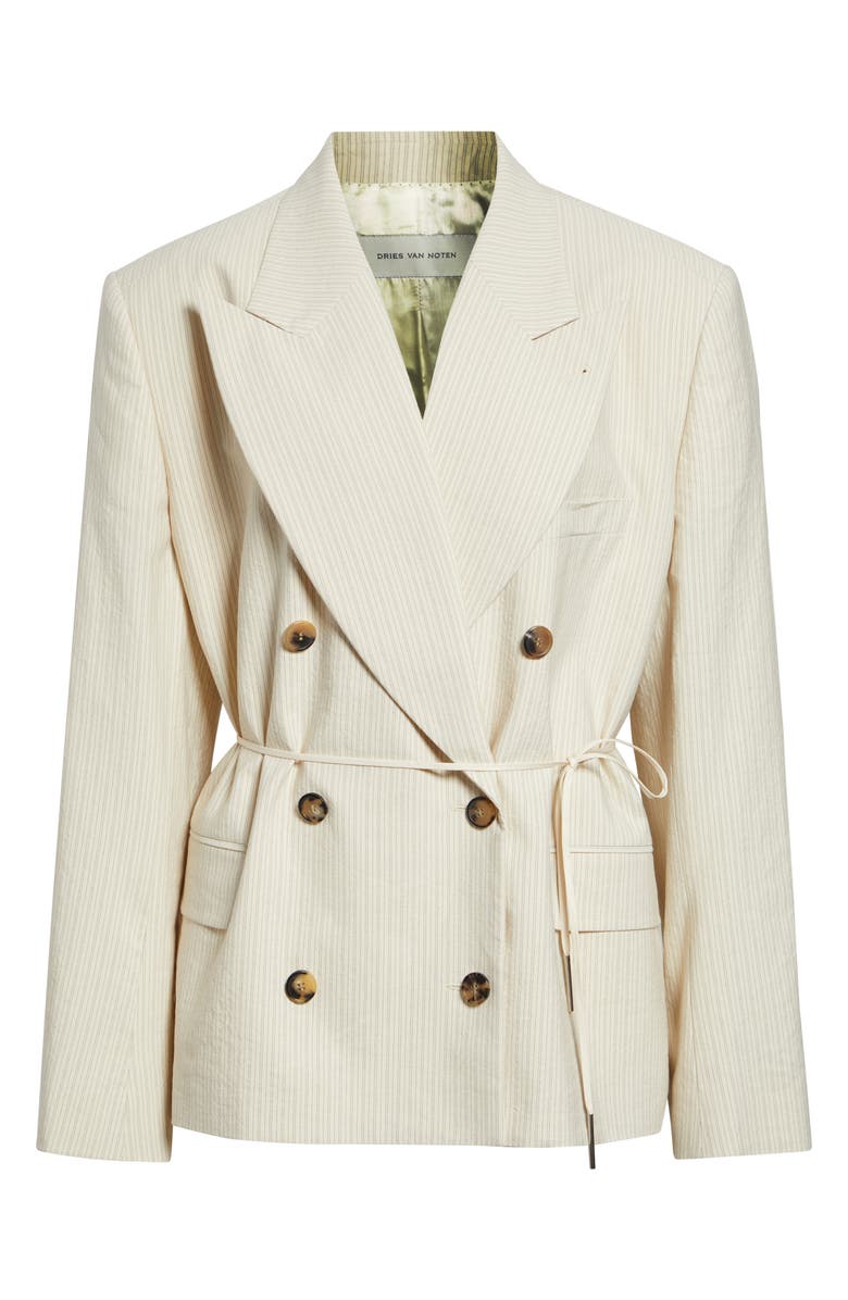 Dries Van Noten Bosea Washed Stripe Double Breasted Blazer, Main, color, Ecru