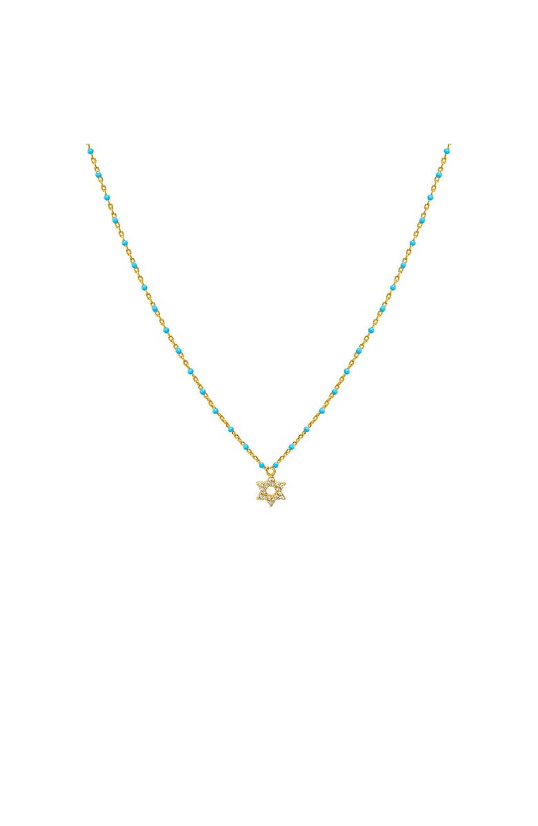 BY ADINA EDEN Colored Beaded Enamel Star Of David Necklace, Main, color, Turquoise