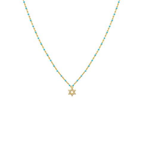 Colored Beaded Enamel Star Of David Necklace