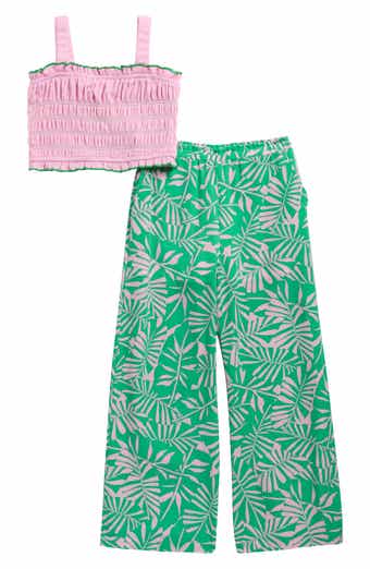 Sara Sara Kids' Two-Piece Palm Print Top & Pants Set