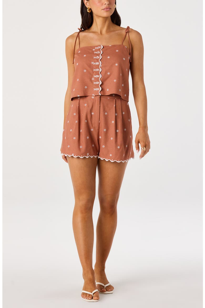 Justina Embroidered Linen Blend Crop Tank, Alternate, color, SIENNA