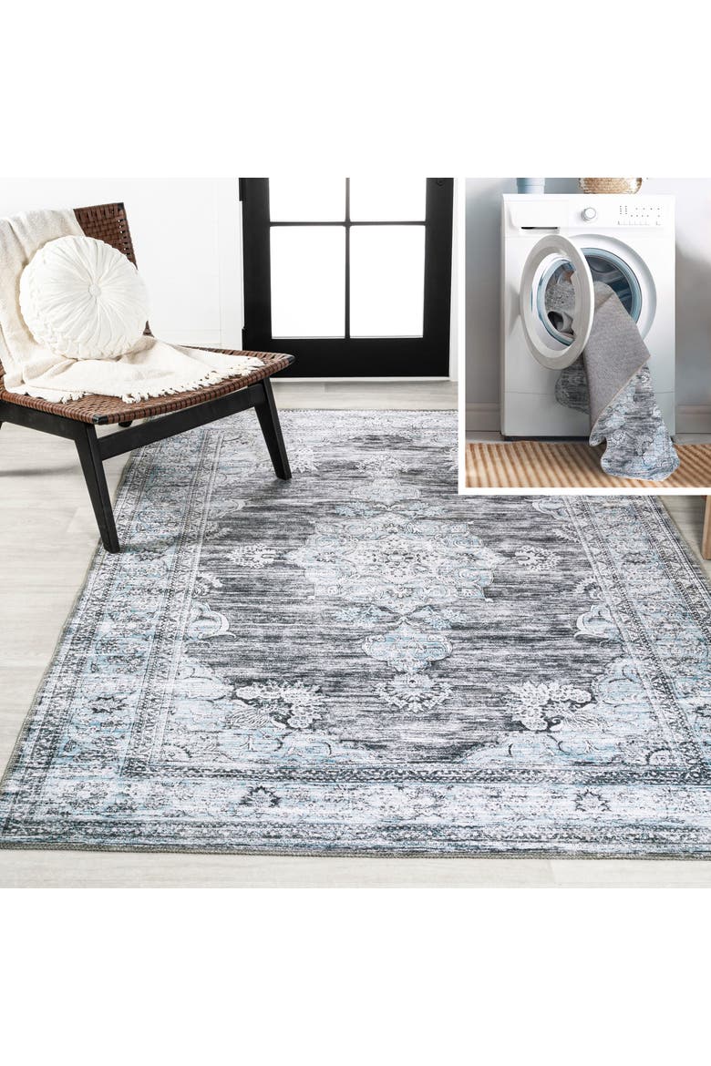 Bausch Bohemian Distressed Chenille Machine-Washable Area Rug, Main, color, Dark Gray/Blue