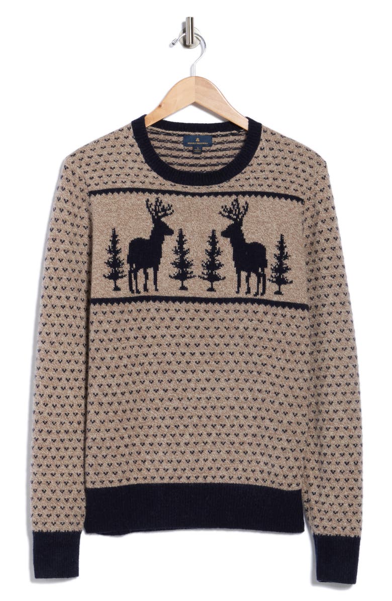 Brooks Brothers Archive Moose Scene Sweater, Alternate, color, Tan Navy/Moose Scene
