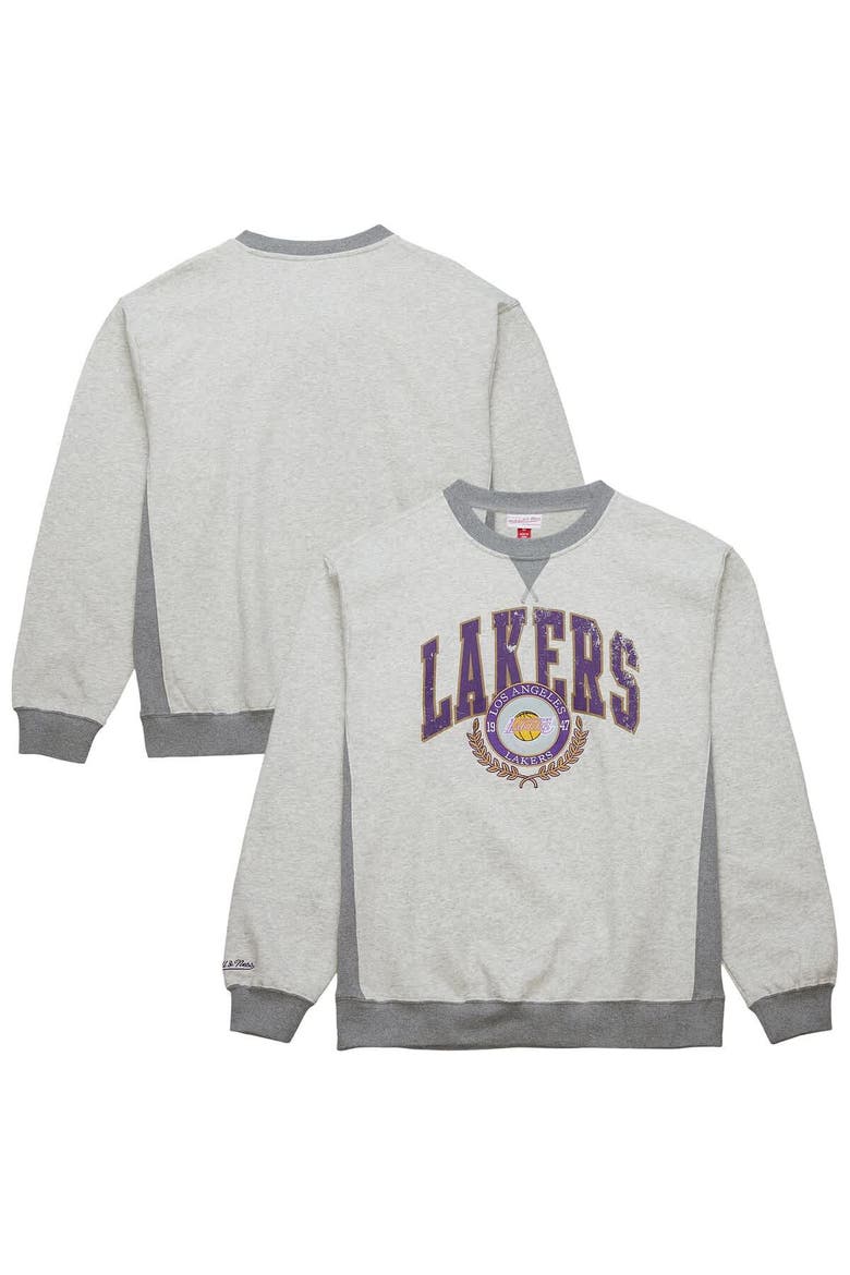 Men's Mitchell & Ness Heather Gray Los Angeles Lakers  Vintage Logo Pullover Sweatshirt, Main, color, Heather Gray
