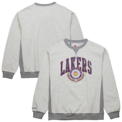 Mitchell & Ness Heather Gray Los Angeles Lakers  Vintage Logo Pullover Sweatshirt In Neutral