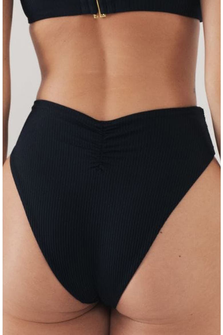 Paula Rib Waist Tie Bikini Bottoms, Alternate, color, BLACK RIB