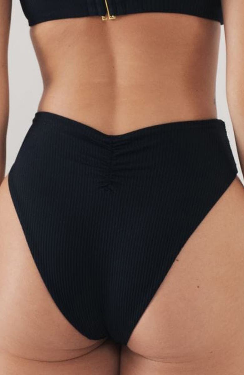 MONTCE Paula Rib Waist Tie Bikini Bottoms, Alternate, color, Black Rib
