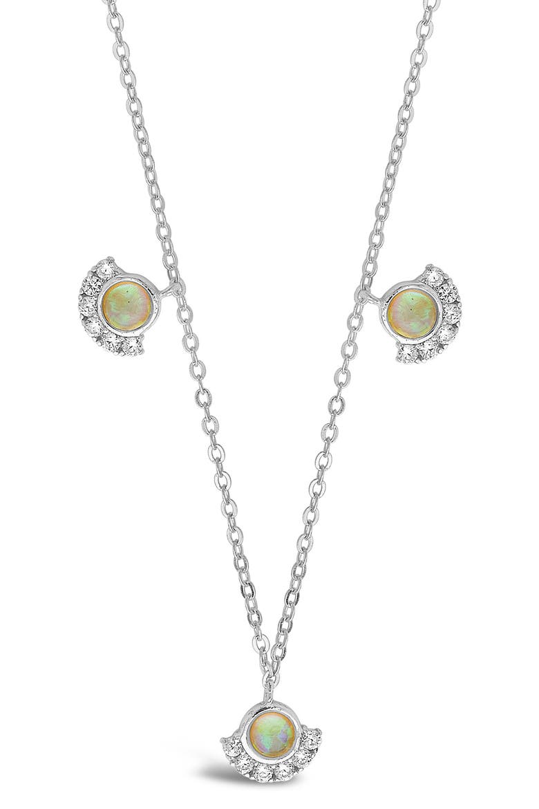 Half Halo Opal CZ Pendant Necklace, Main, color, SILVER