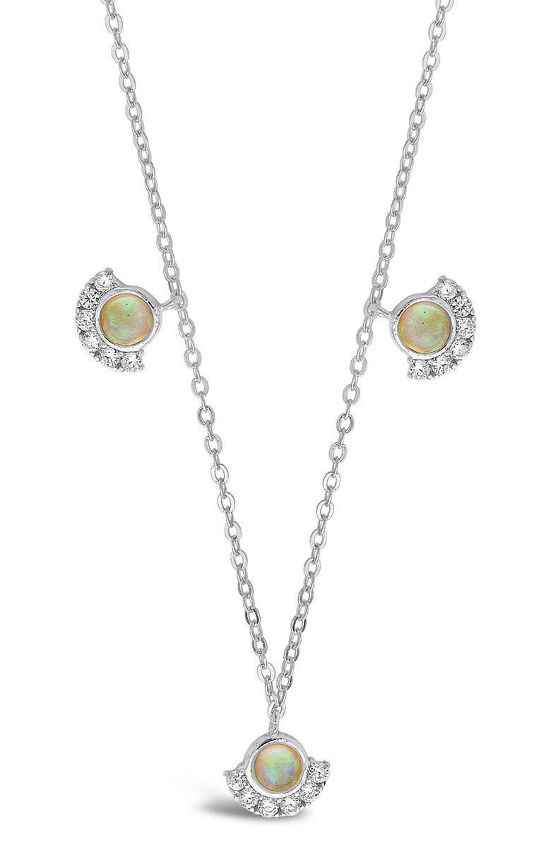Sterling Forever Half Halo Opal CZ Pendant Necklace, Main, color,