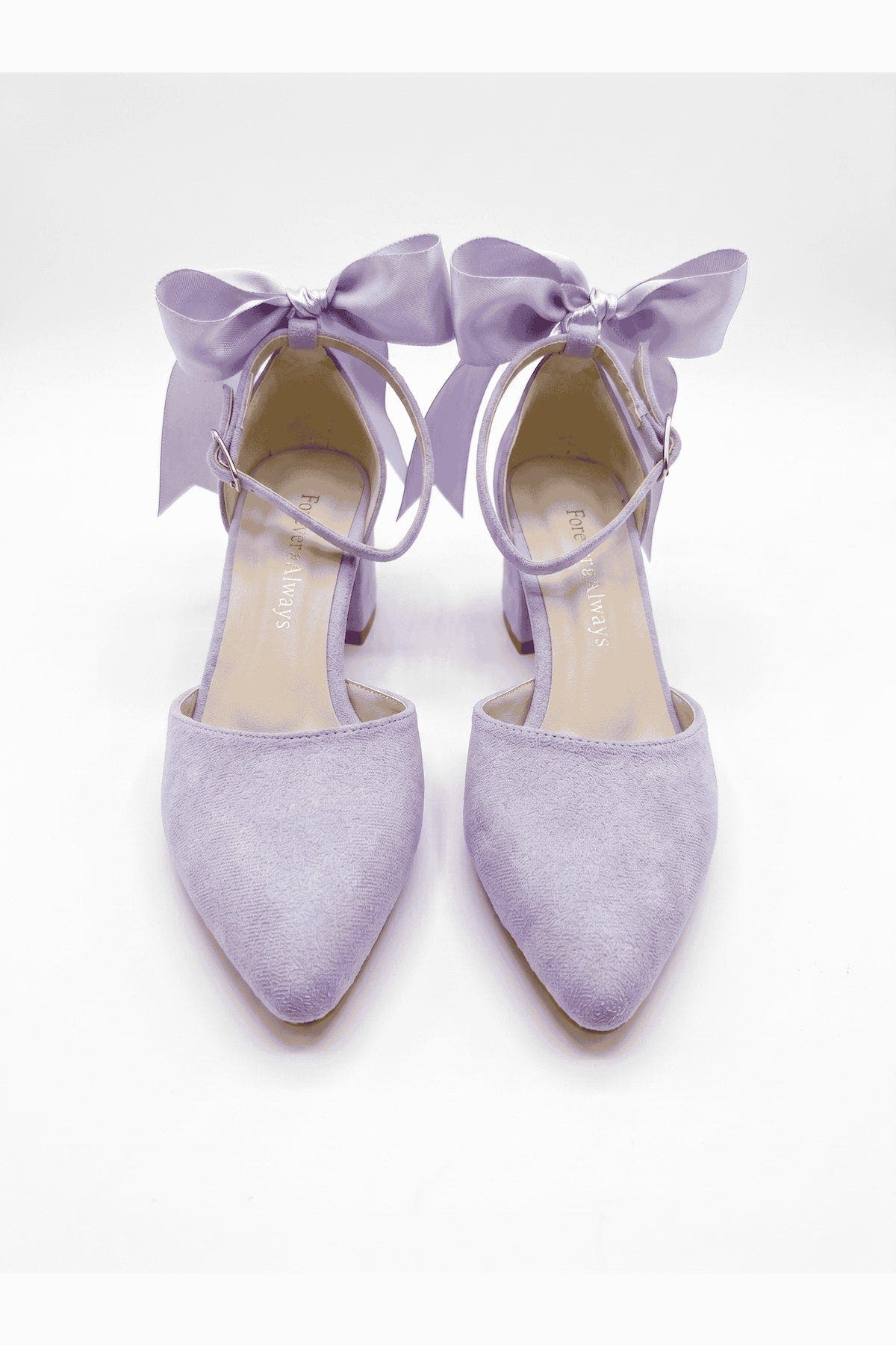 Forever & Always Shoes Arielle Bow Ankle Strap Block Heel Pump, Alternate, color, Lilac Suede