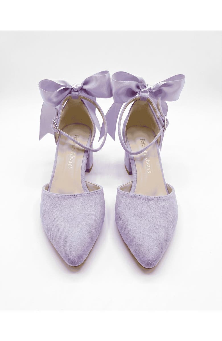 Forever & Always Shoes Arielle Bow Ankle Strap Block Heel Pump, Alternate, color, Lilac Suede