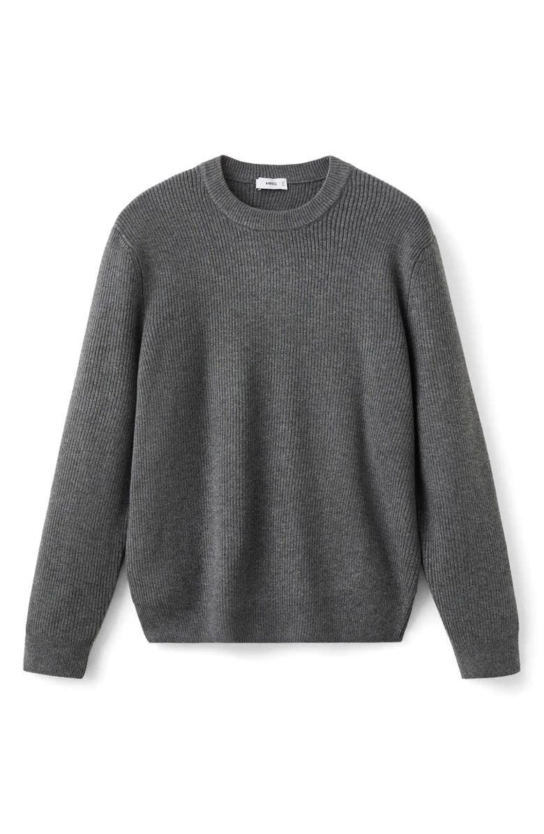 MANGO Rib Crewneck Sweater, Alternate, color, Dark Heather Grey