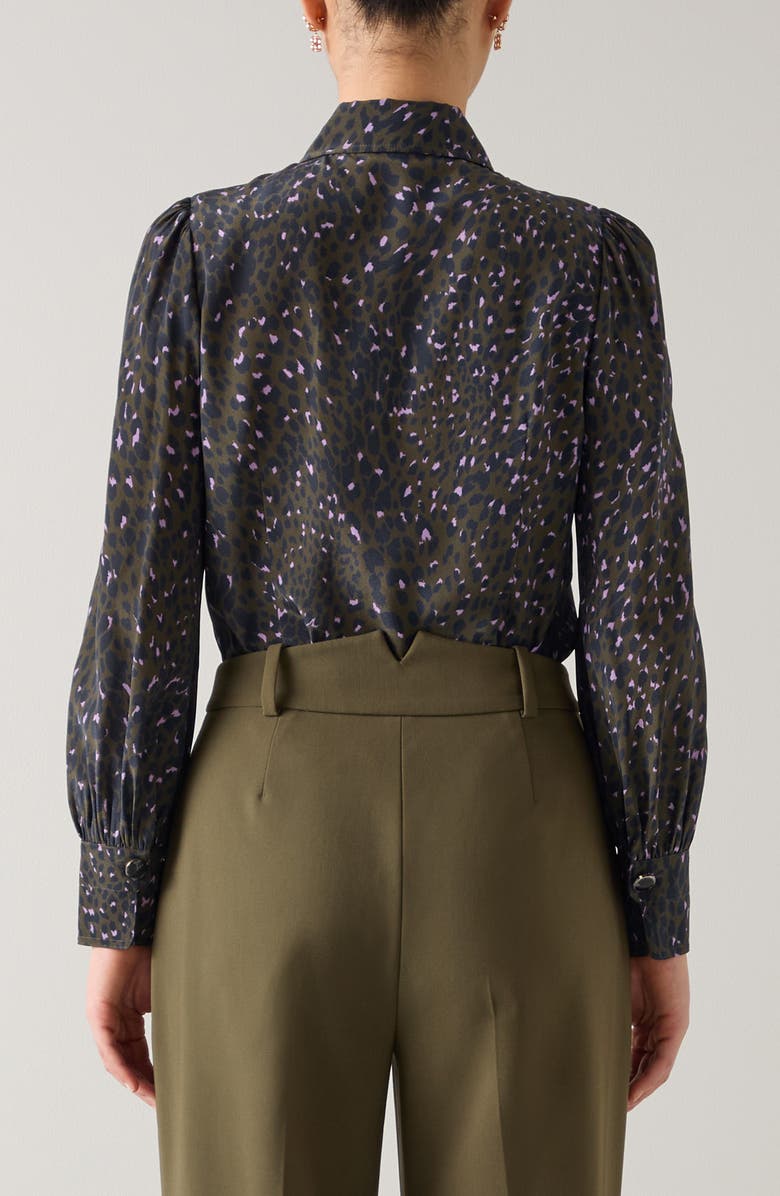 LK Bennett Sonya Puff Shoulder Silk Shirt, Alternate, color, Khaki