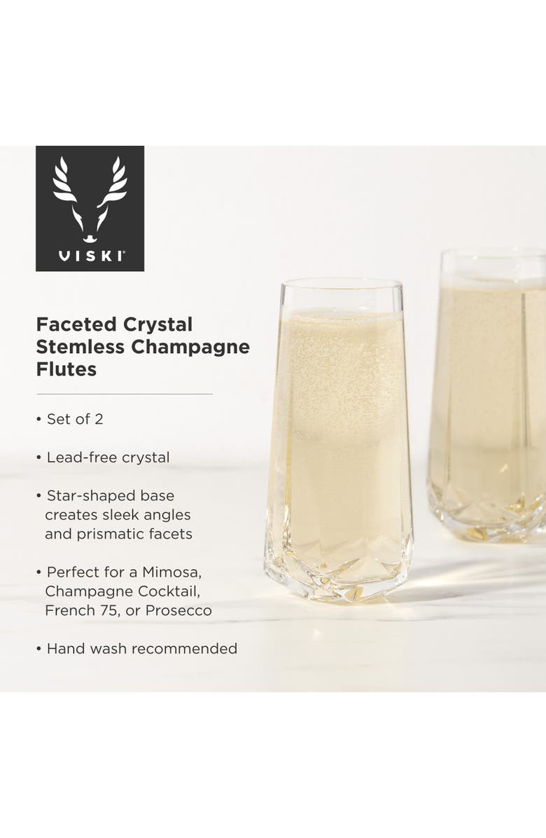 Viski Seneca Crystal Faceted Stemless Champagne Flutes Set of 2, Alternate, color, Clear