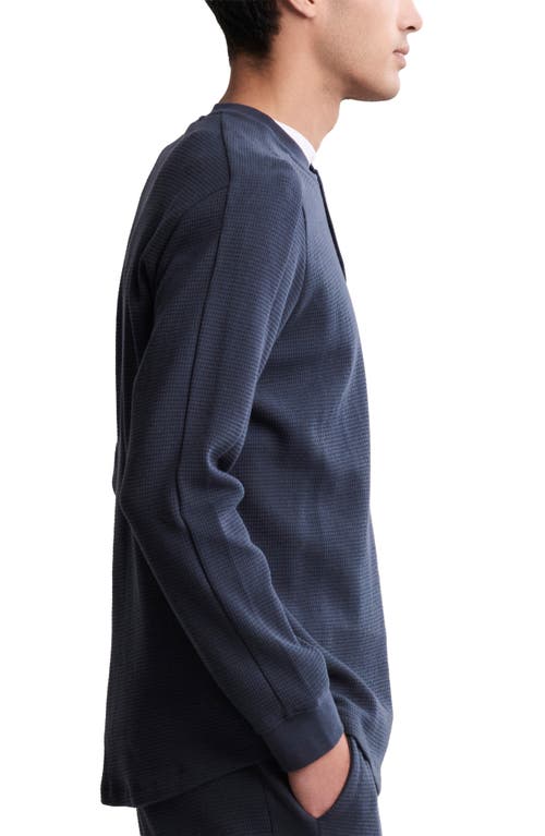Barefoot Dreams Waffle Knit Thermal Henley In Blue