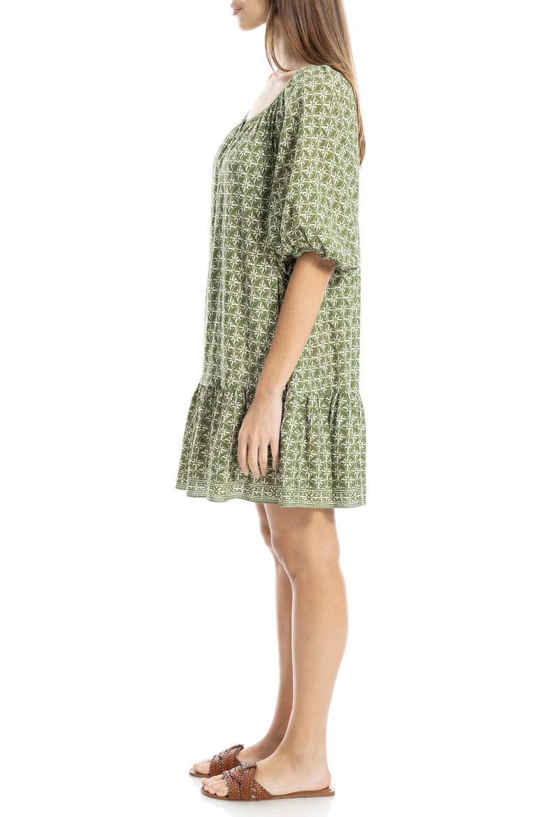 Puff Sleeve Tunic Dress, Alternate, color, IVY BATIK DA-IVORY BATIK DAISY