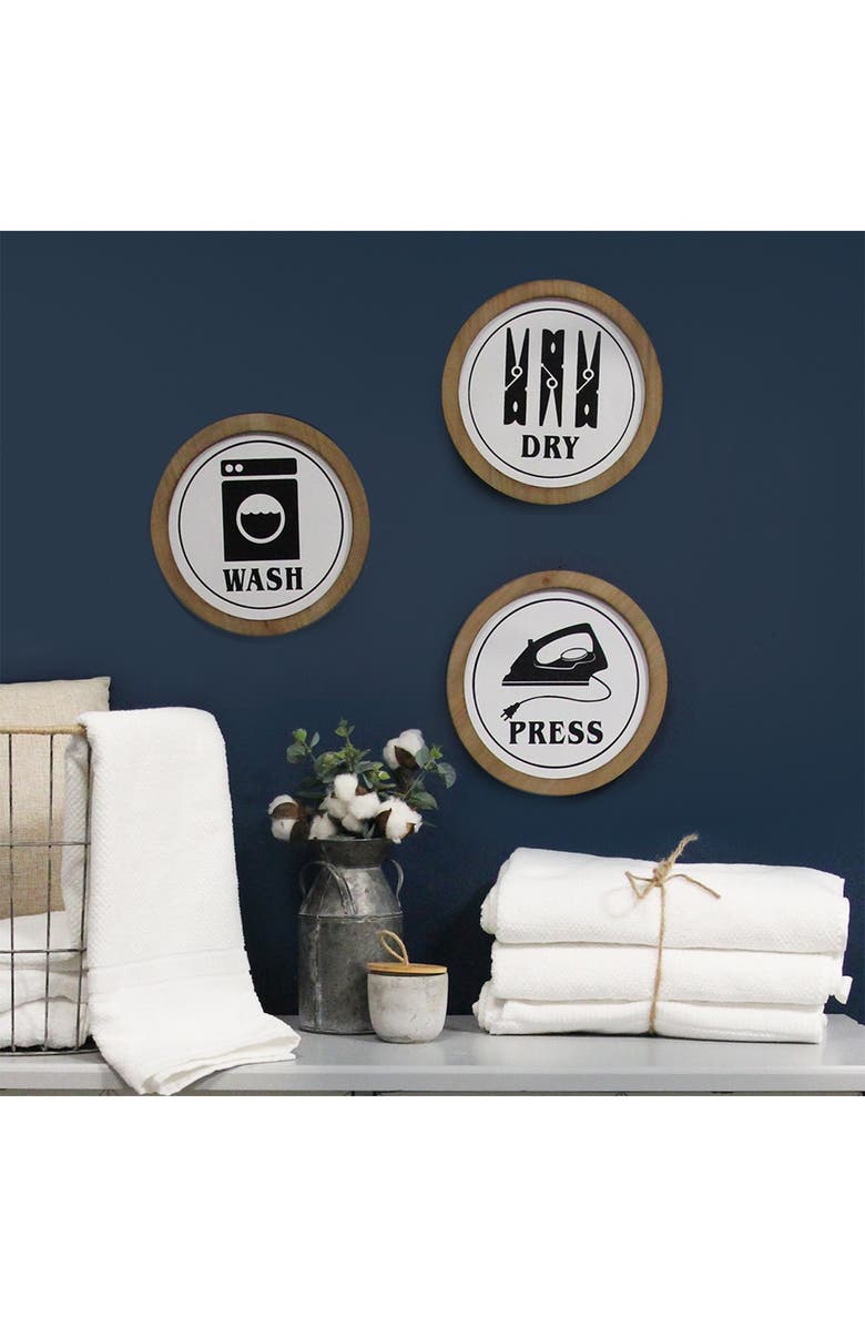 STRATTON HOME DECOR Black/White Wash Dry Press Wall Decor - Set of 3, Alternate, color, 