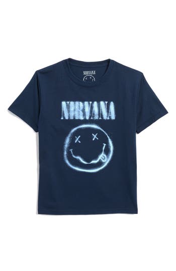 Merch Traffic Kids' Nirvana Cotton Graphic T-shirt In Solid Navy