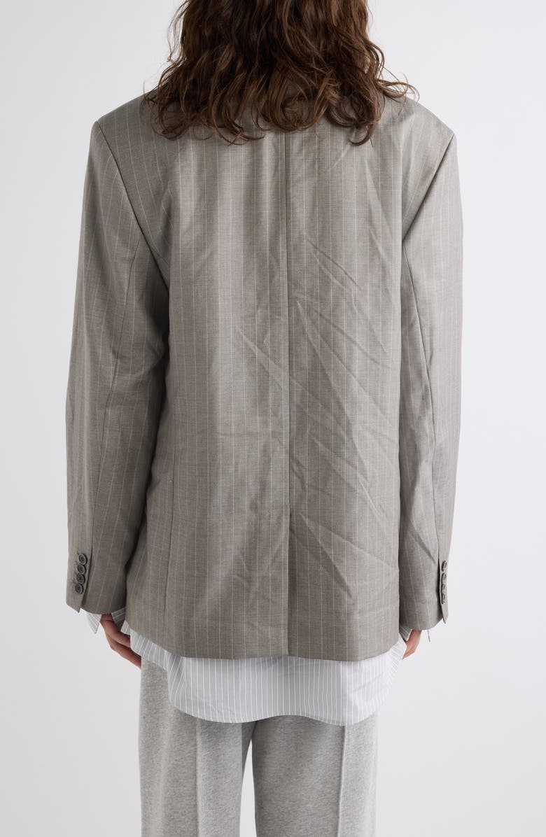 Acne Studios Julago Oversize Layered Pinstripe Wool Jacket, Alternate, color, Warm Grey
