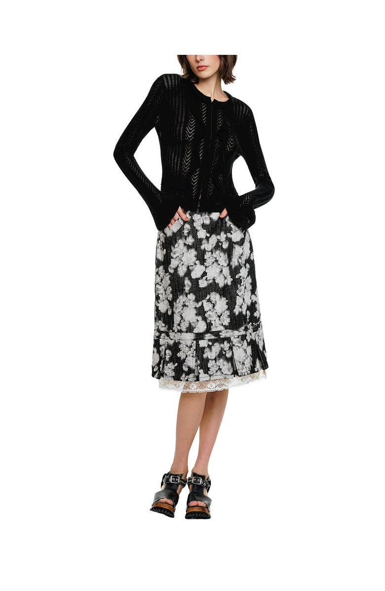 Anna Sui Victorian Pointelle Cardigan, Alternate, color, Black