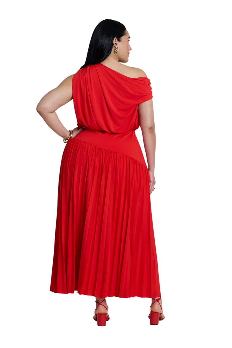Draped One-Shoulder Maxi Dress, Main, color, FLAME SCARLET