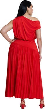 ELOQUII Draped One-Shoulder Maxi Dress