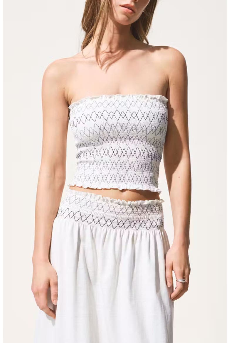Embroidered Smocked Waist Cotton Maxi Skirt, Main, color, OFF WHITE