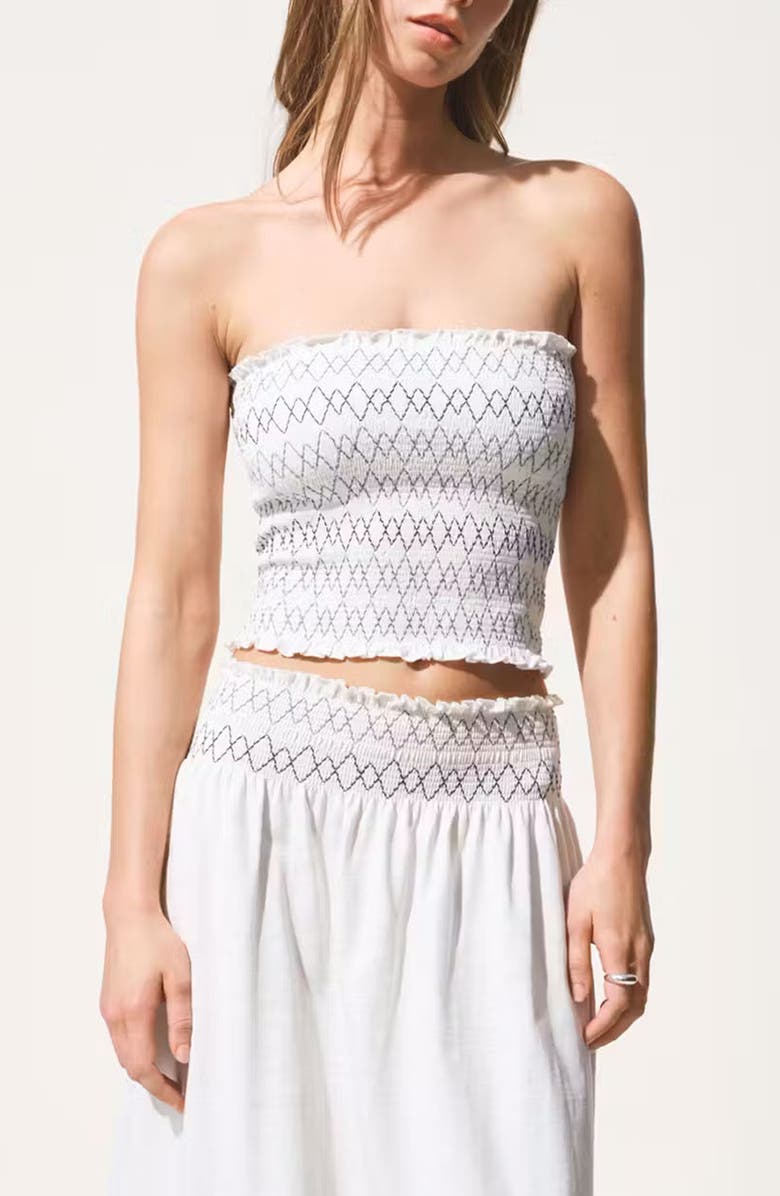 MANGO TEEN <p>Embroidered Smocked Waist Cotton Maxi Skirt</p>, Main, color, Off White
