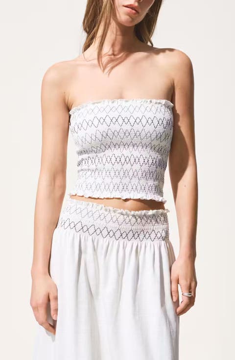 Embroidered Smocked Waist Cotton Maxi Skirt