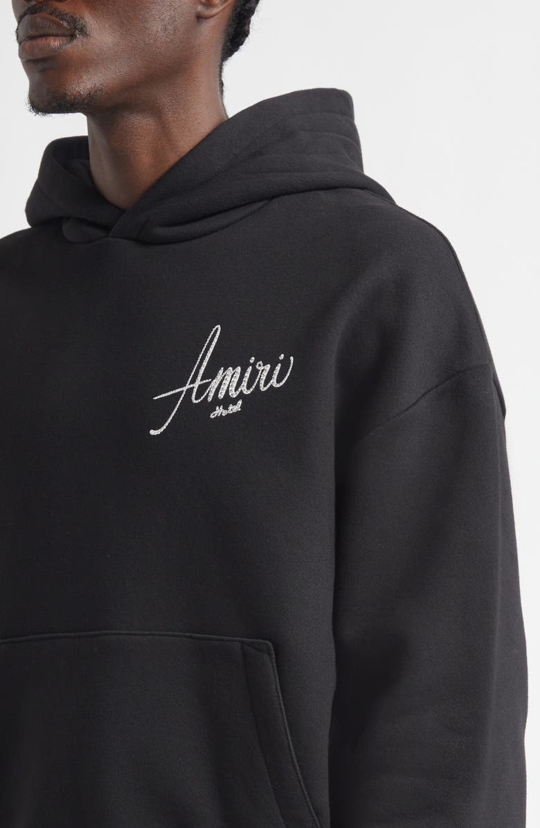 AMIRI Crystal Embellished Hotel Graphic Hoodie, Alternate, color, Black