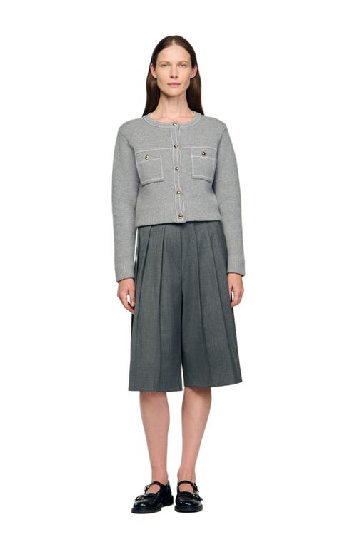 Sandro Cardigan With Contrast Stitching In Gray