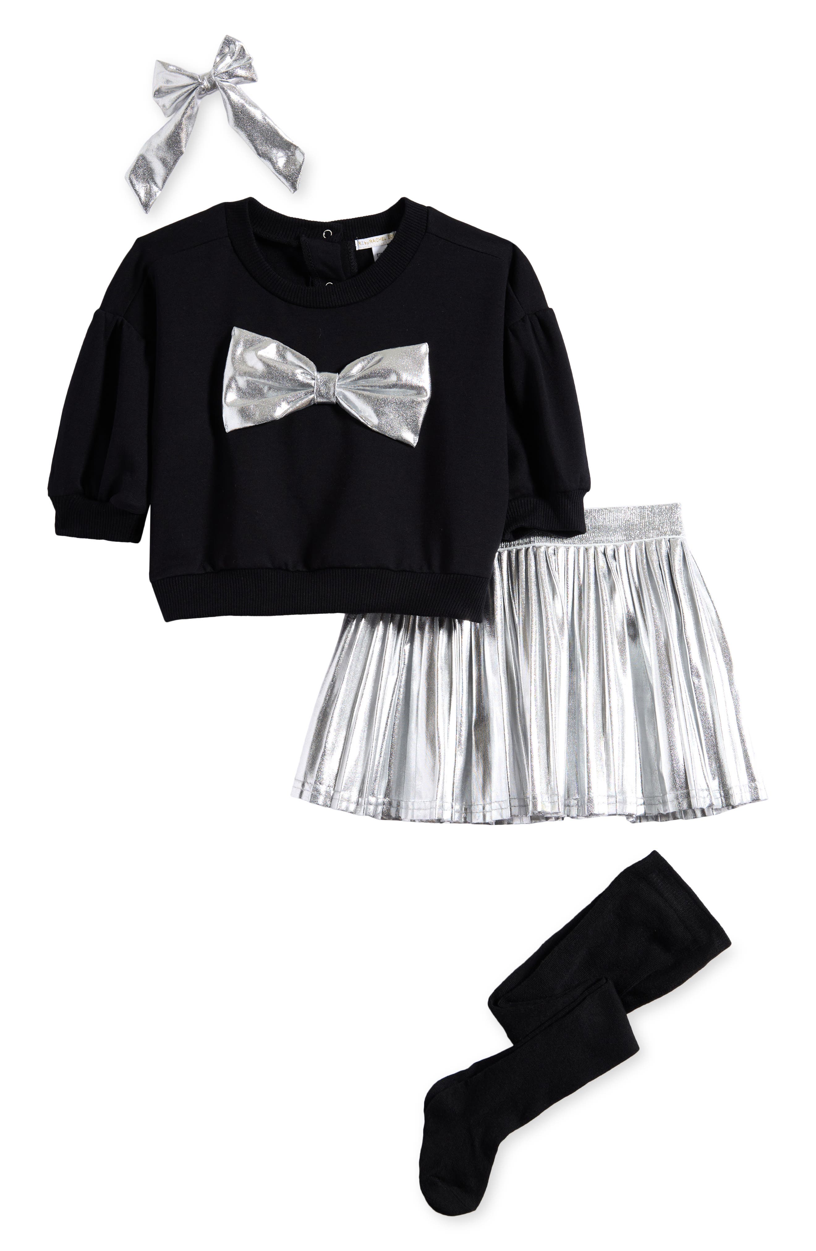 Rachel Zoe Bow Brushed Fleece Sweatshirt, Skirt, Socks & Bow Clip Set